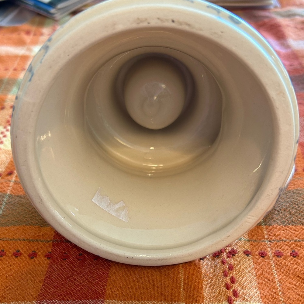 Country Blue And White Spongeware Candleholder With Handle Decor - Picture 4 of 6